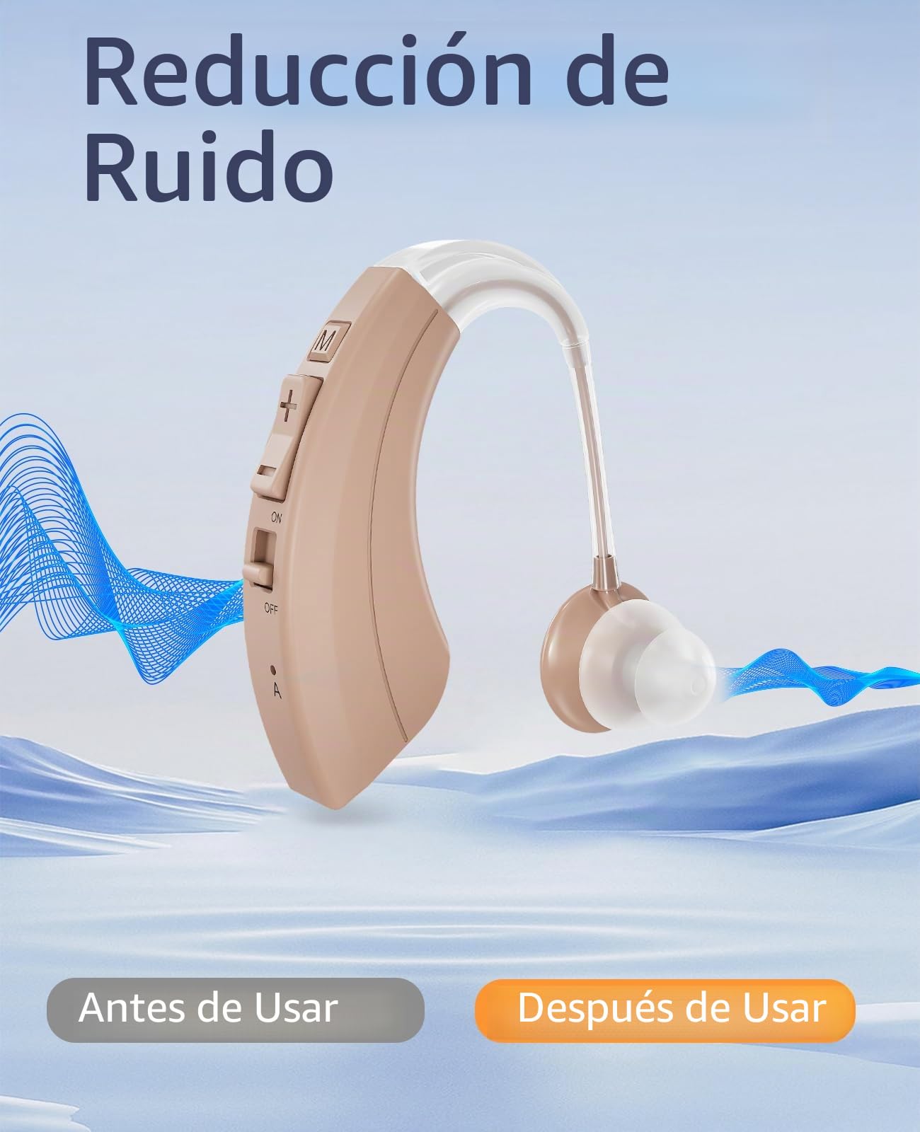 Dispositivo de sonido recargable, cancelación de ruido y volumen ajustable, 4 modos Dispositivo de sonido BTE Comfort (2, Beige)