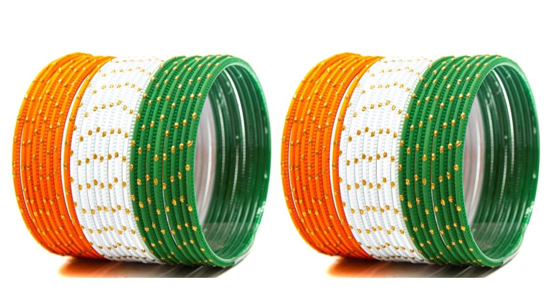 Swara Creations Metal Tiranga/Tricolor Metal Choodi/Bangles Set with Golden dots for Women Girls & Kids (B09BFCKCZ3) Amazon Price History, Amazon Price Tracker