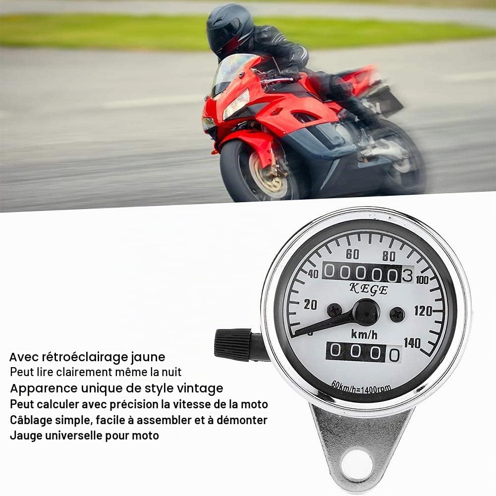 Compteur Moto Universel Double Affichage (KM/H) - Compteur de Vitesse 12V avec Éclairage Nocturne - Odometre Digital pour Scooter, Custom, Roadster - Installation Facile - Résistant à l'Eau