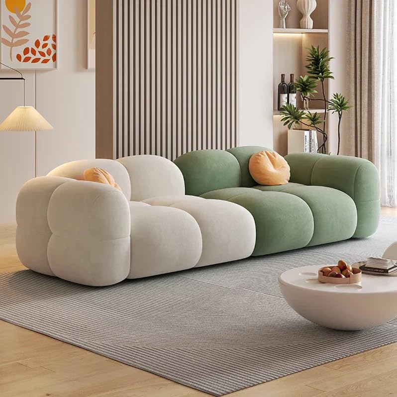 Image of LEGACY OF COMFORT Prith Velvet Cloud Sofa - Premium Cushioned Comfort | Brand-Registered Design | 3 Seater Sofa for Living Room (Ivory /Green)