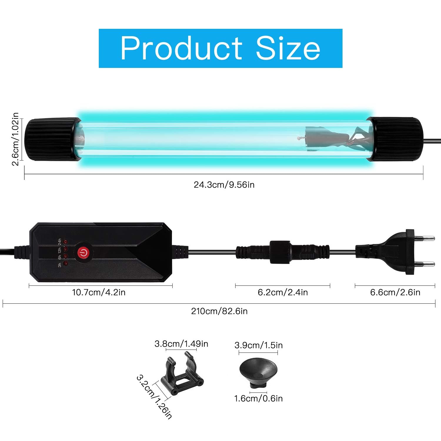 Luz Esterilizadora UV, luz UV para Acuario de 13 W Esterilización Interior, Control de Tiempo de 4 Velocidades para Limpieza de Piscinas de Agua, Pecera, Inodoro, Habitación