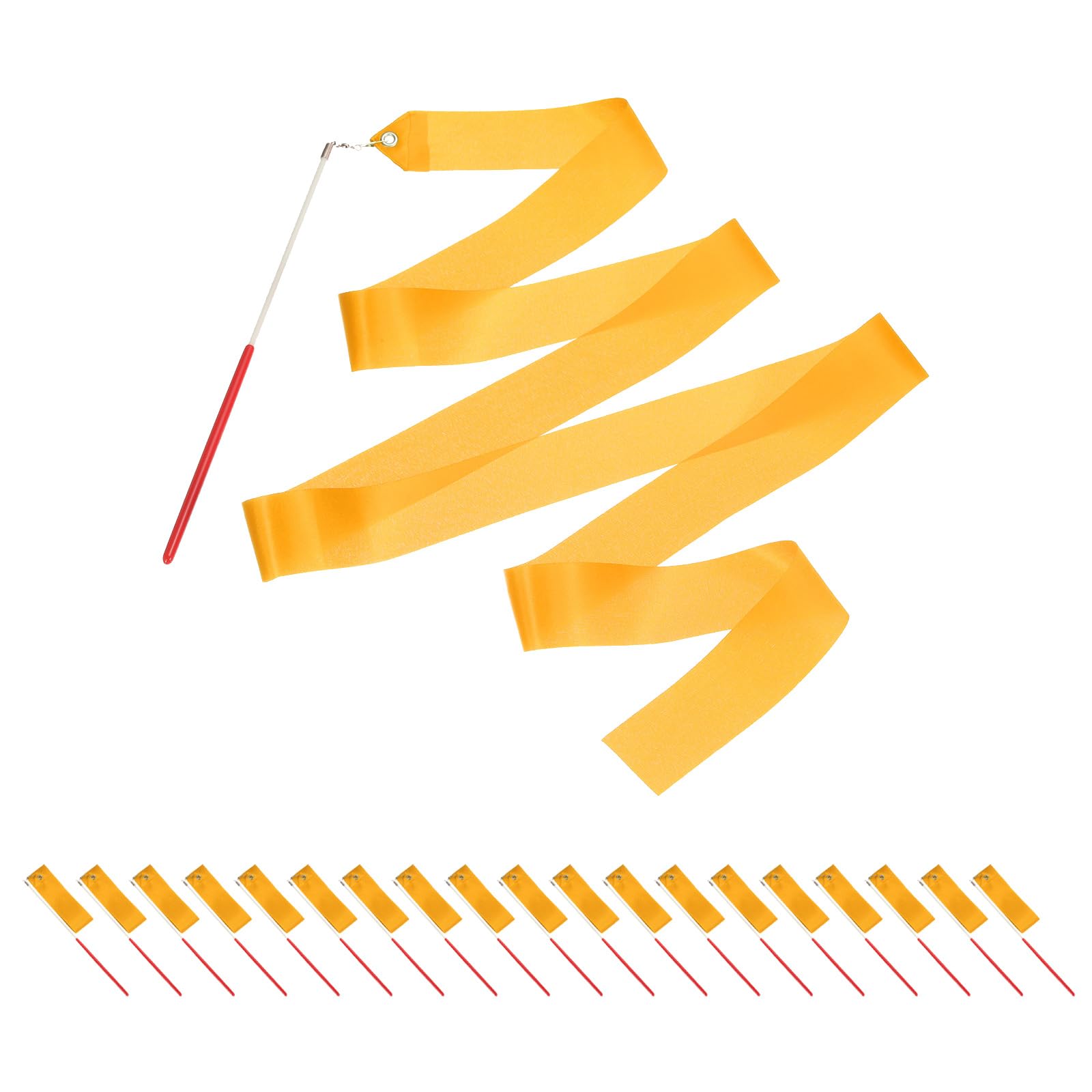 YELARXI 20 Pcs Dance Ribbons, 78.7" Gymnastics Ribbon Streamers, Rhythmic Dance Twirling Sticks with Non-Slip Red Wand -Fitting for (Gymnastics/Talent Shows/Artistic/Party) Orange Yellow