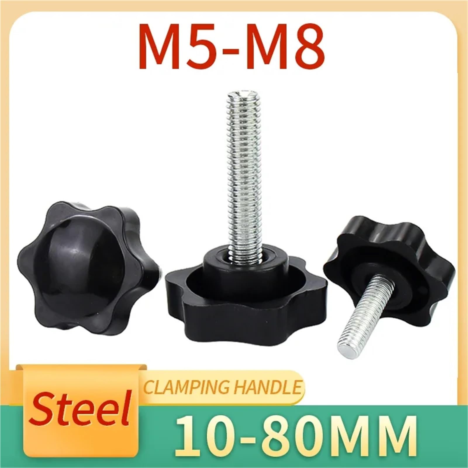 5 uds M5 M6 M8 tornillo de sujeción de hilo de estrella tornillo de apriete de baquelita equipo Industrial acero plástico(M5x10mm)