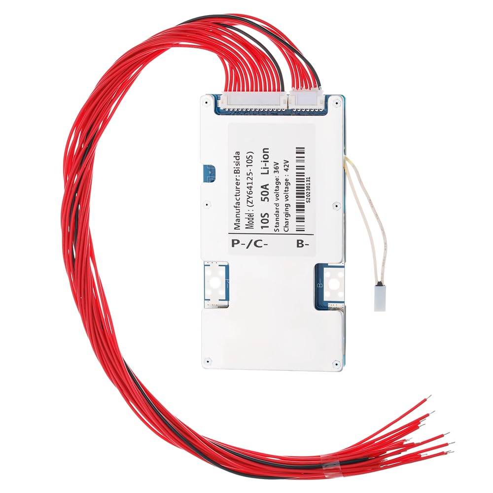 Bisida 10S BMS 36V 50A Li-ion PCB Protection Board with Balance Wire and NTC,Ten Functional protections, Common Port, for Solar Energy Storage,