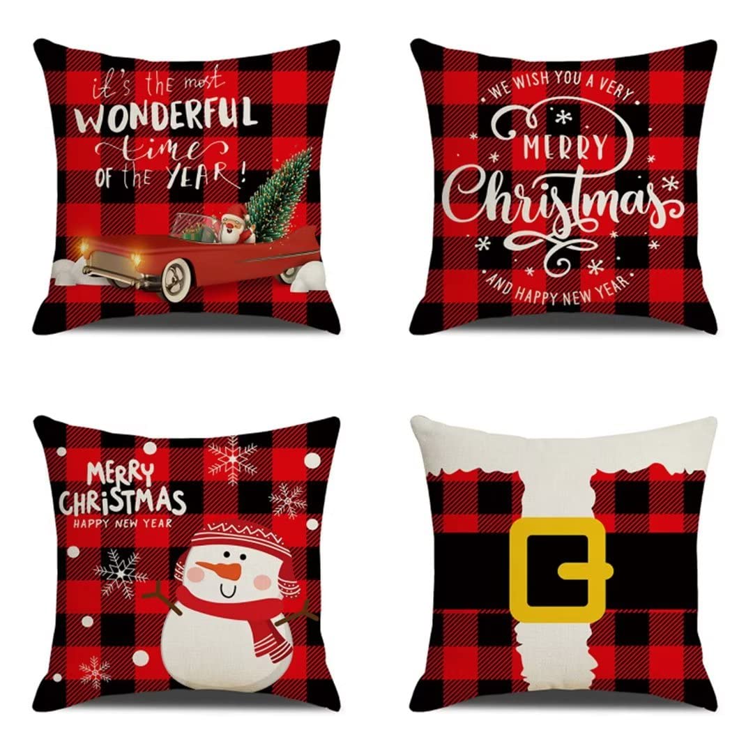 Housse de coussin rouge de Noël en velours doux pour canapé salon