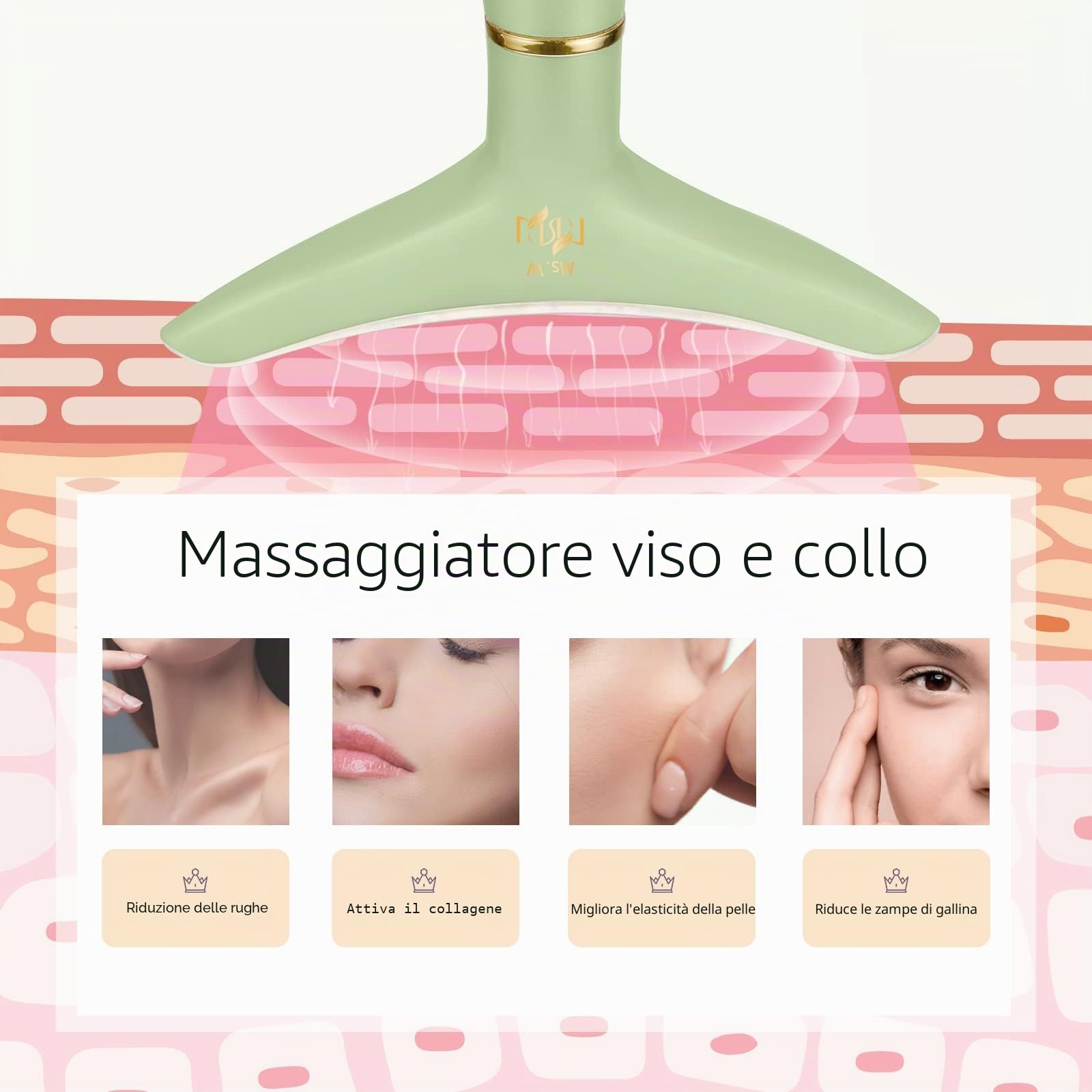 Ms.W Massaggiatore Viso Antirughe, Ultrasuoni Terapia Massaggiatore Facciale Elettrica, Massaggiatori Viso Collo Lifting Anti Invecchiamento, Alta Frequenza Cura Della Pelle Bellezza Massaggio Viso