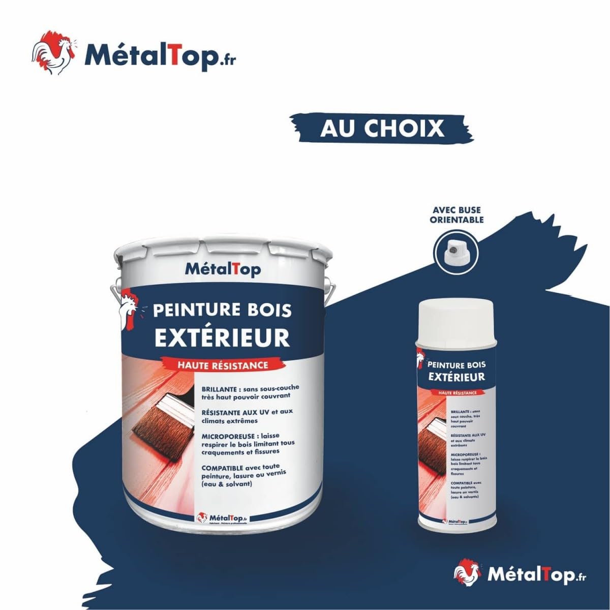 Metaltop - Peinture Bois Exterieur - Noir signalisation - RAL 9017-1 L - Finition brillante, haute résistance UV et intempéries, application facile