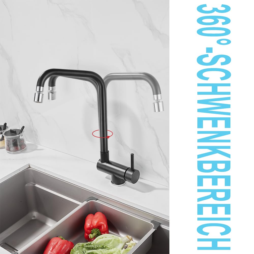 Grifo de cocina, grifo de cocina plegable con 2 tipos de chorro, grifo de cocina de alta presión con arranque en frío, monomando Amatur fregadero de cocina giratorio 360°, grifo de fregadero
