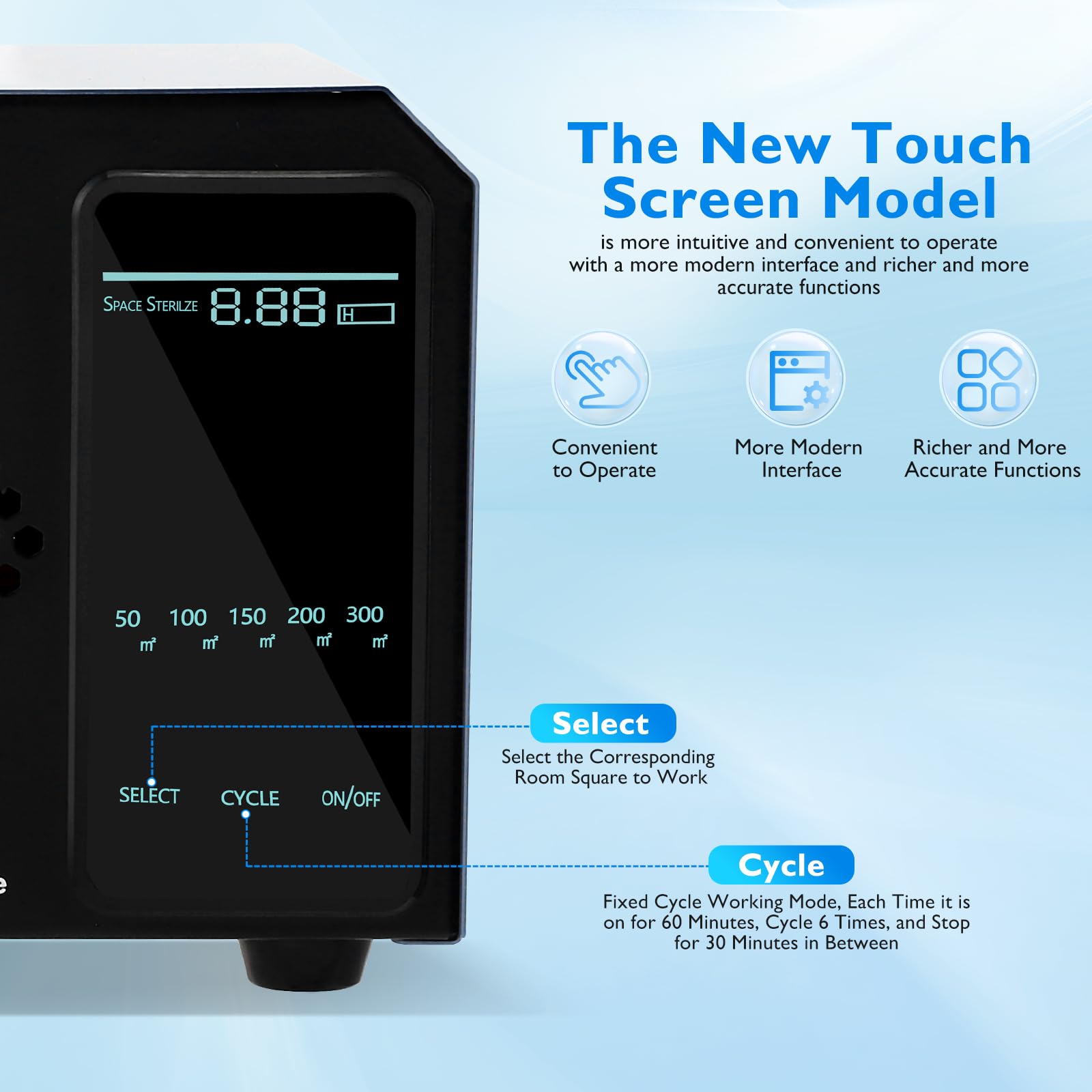 Generatore di ozono 60000 mg/h, dispositivo di ozono fino a 400 m², ozonizzatore industriale con touchscreen LCD e modalità superficie, timer 120 minuti, purificatore d'aria per auto, appartamento