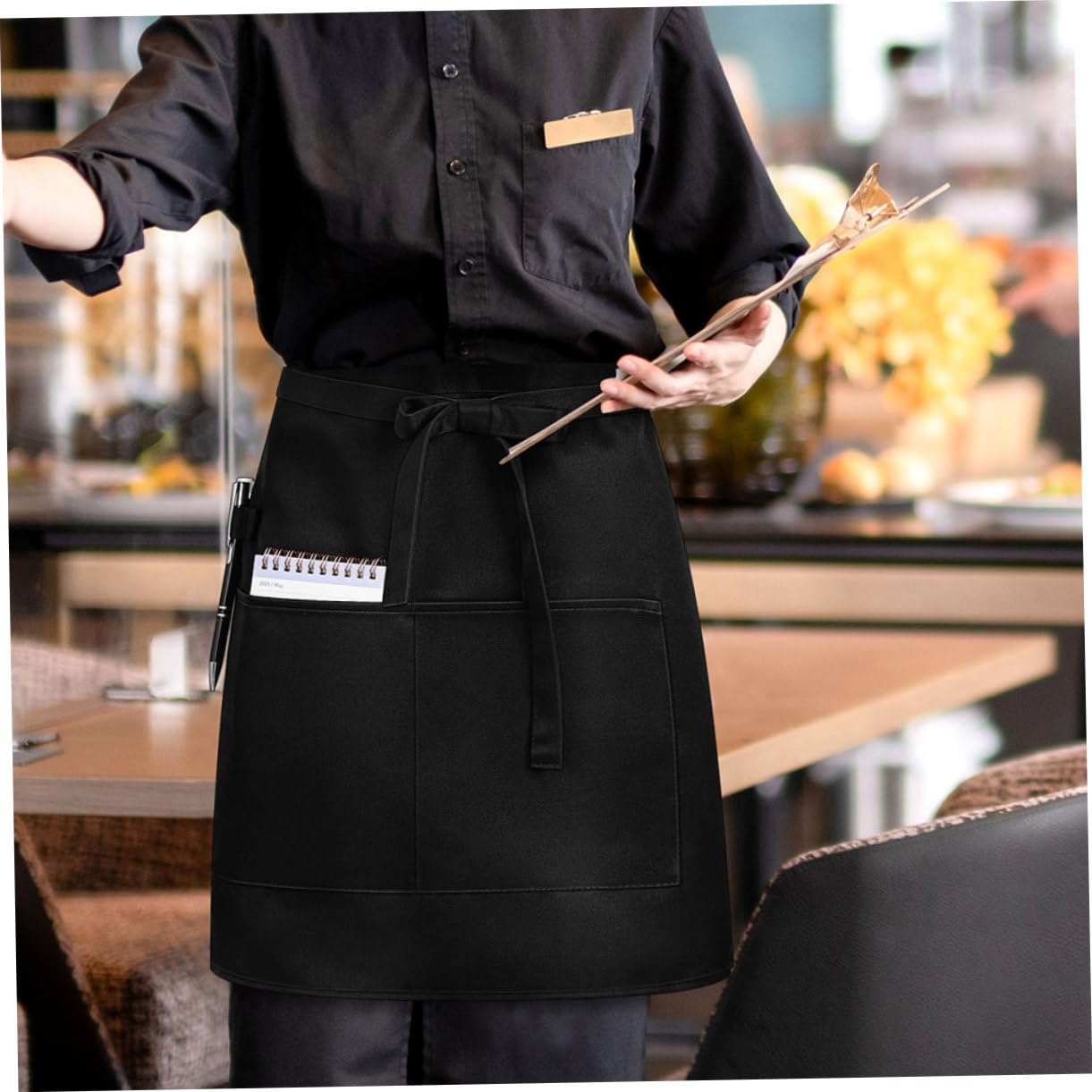 5 Pezzi Di Grembiule: Grembiule Corto Da Cameriere Con Tasche - Stile Mezza Vita Per Il Personale Del Ristorante - Con Cinturino Lungo in Vita Per Uomini E Donne
