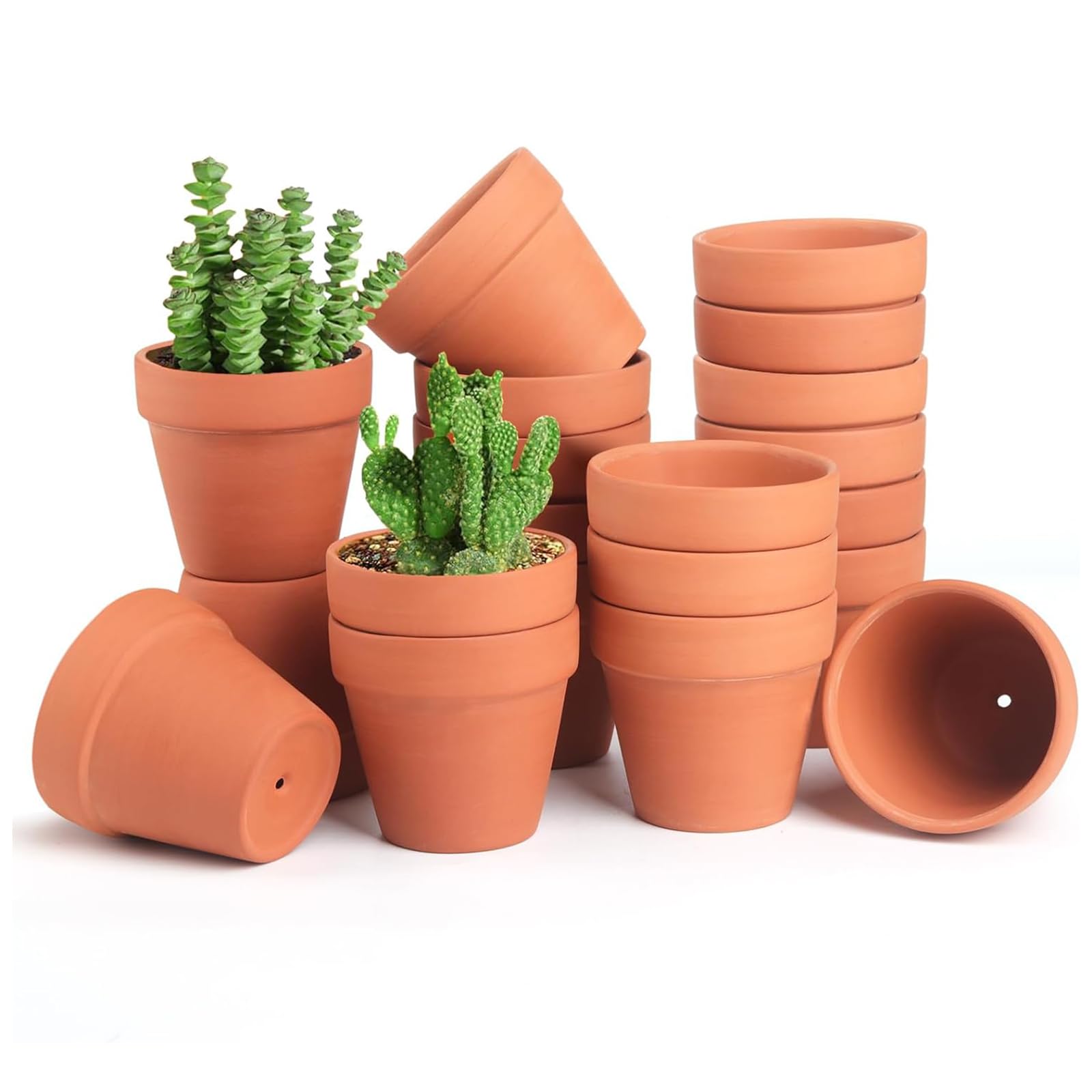 JRYGAC Pack of 20 Round Propagation Pots, Terracotta Flower Pot with Drainage Hole, 4.5 x 4.5 cm Clay Pots, Small, Mini
