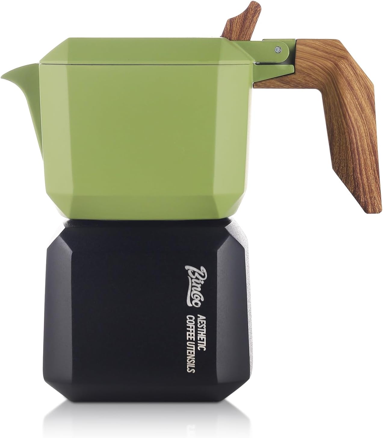 BincooStovetop Espresso Maker 2 Cups-Creative Moka Coffee Pot Double Valve,Italian Coffee Maker Aluminium Stovetop Camping Espresso Maker with Gift Box (Green-black)