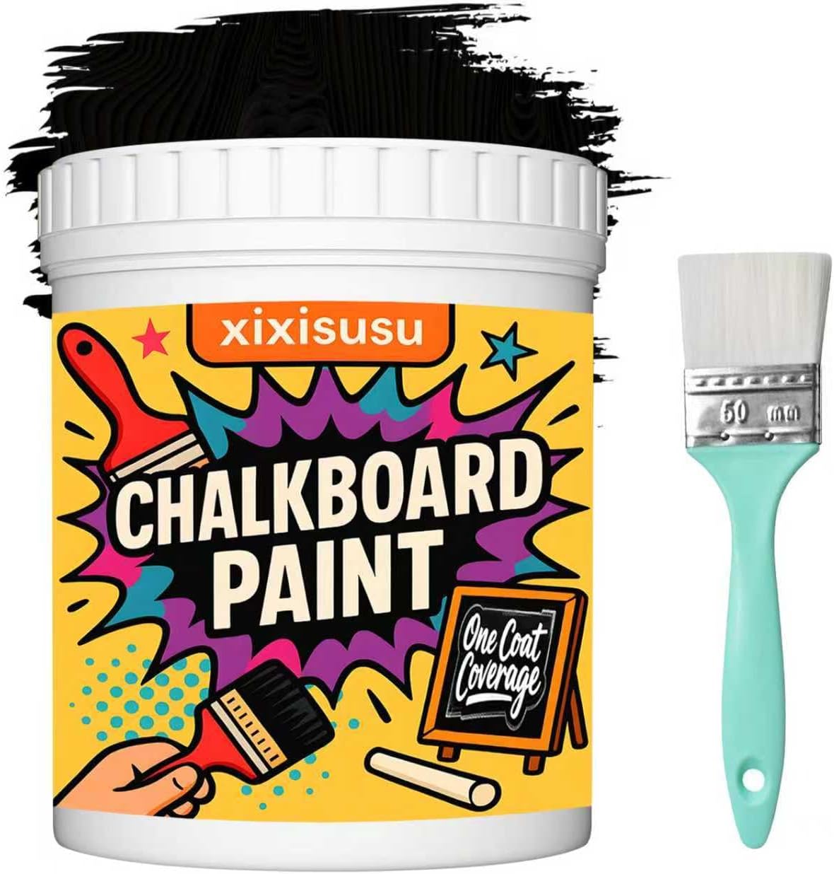 Chalkboard Paint Blackboard Paint for Wood, Metal, Glass, Wall, Plaster Boards Sign, Frame Any Surface Black Matte Finish, Acrylic Non-Toxic, Quick-Dry - 16 oz, Cover 35+ Sq Ft (Black, 16 Fl.Oz)