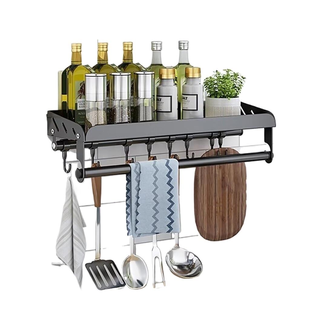 MYUYEE Wall Mounted Spice Rack Stainless Steel Spice Stor Hanging Storage Shelves,Kitchen Spice Organizer(Grijs-40Cm)
