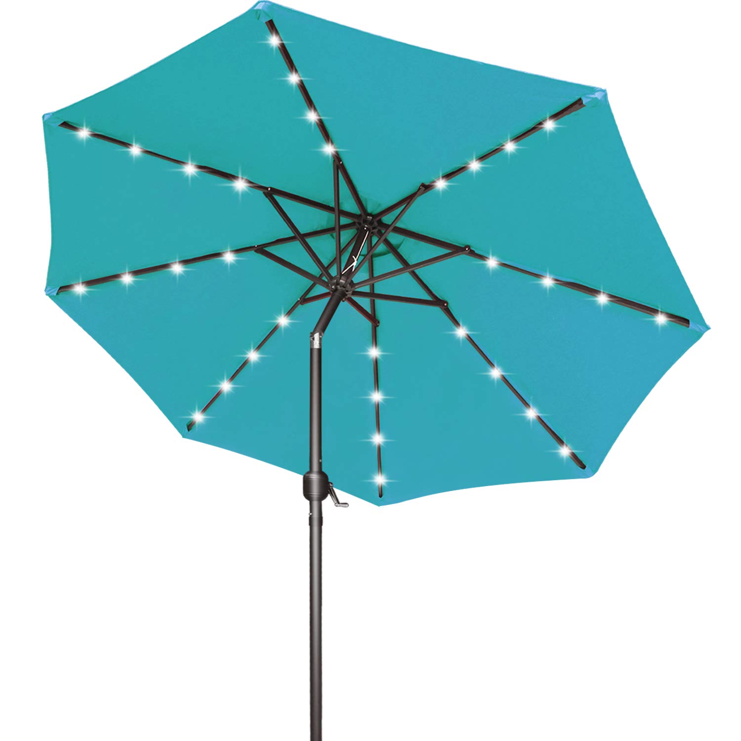 Amazon Com 7 5ft Patio Umbrella Ourdoor Solar Umbrella Led Umbrellas With 32led Lights Tilt And Crank Table Umbrellas For Garden Deck Backyard And Pool 12 Colors Turquoise Garden Outdoor