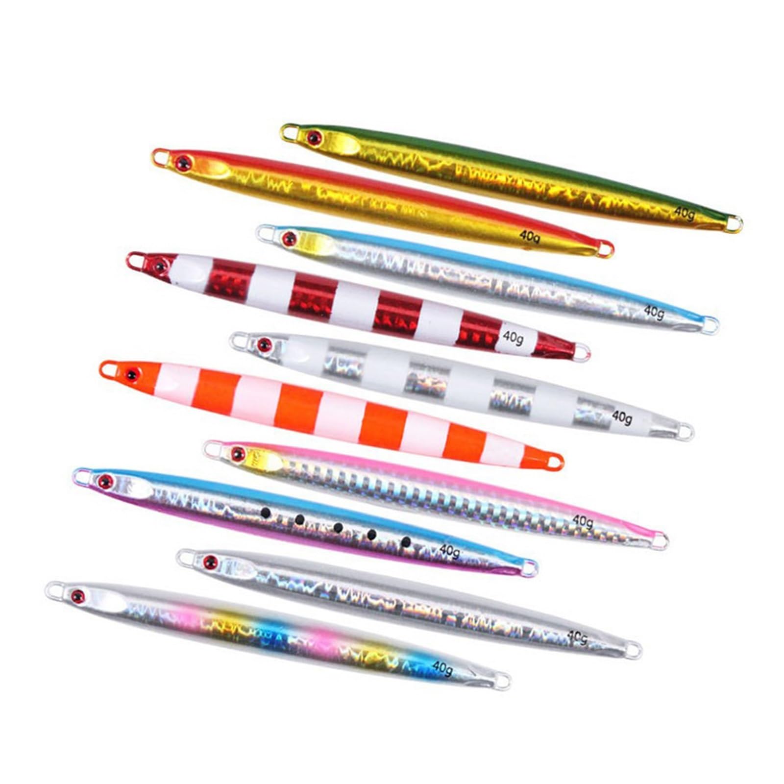 XILILHC 10 Stück 20 G, 30 G, 40 G, 60 G, 80 G, 100 G, Metallguss-Köder, Angelköder-Set, Jigs, Forelle, Harte Köder, Tackle, Pesca, Fisch, Jigging, Salzwasser