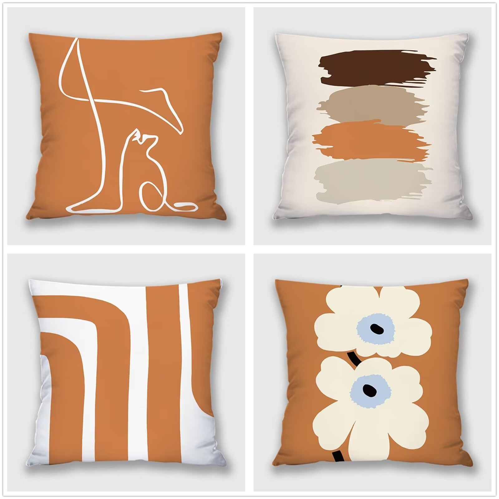 Poszewki na poduszki 20 x 20 cali, zestaw 4 sztuk w stylu boho, nordycki pomarańczowy, dekoracyjne, lniane, kwadratowe, na sofę, 50 x 50 cm, na kanapę, do sypialni, na zewnątrz, do domu, biura, dekoracja samochodu ML-561