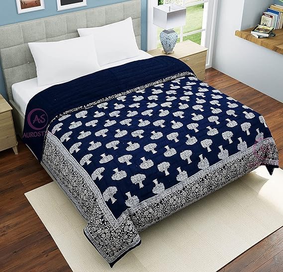 Image of EMIOUR 400 TC Pure Cotton Soft Jaipuri AC Quilt /Razai /Rajai Floral Print,Jaipuri Razai Cotton Quilt for Winter,Lightwieght Jaipuri Razai (Design 16, Double Bed)