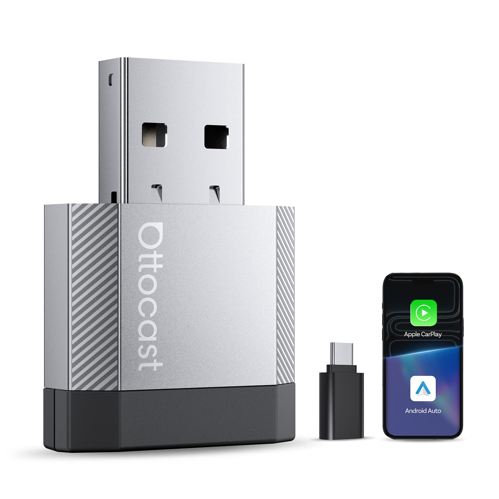 OTTOCAST Mini Nova, 2026 Verbesserter 2-in-1 Wireless CarPlay Android Auto Adapter für iOS- und Android Smartphones, stabile Verbindung ohne Verzögerung, automatische Verbindung, ultrakompaktes Design