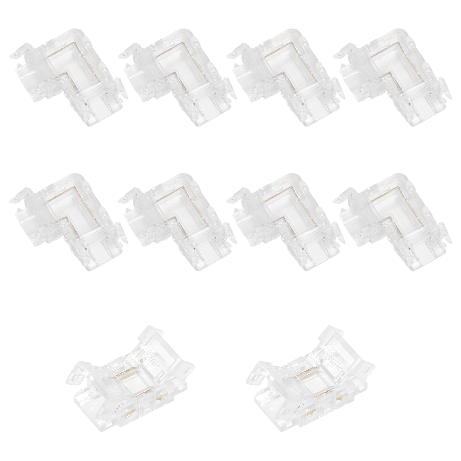 Cateye 10pcs COB LED Strip Connectors Set for 8mm Width 2 Pin, Solderless LED Strip Light Connectors, Include 8 L Shape Corner and 2 Straight Gapless Connectors