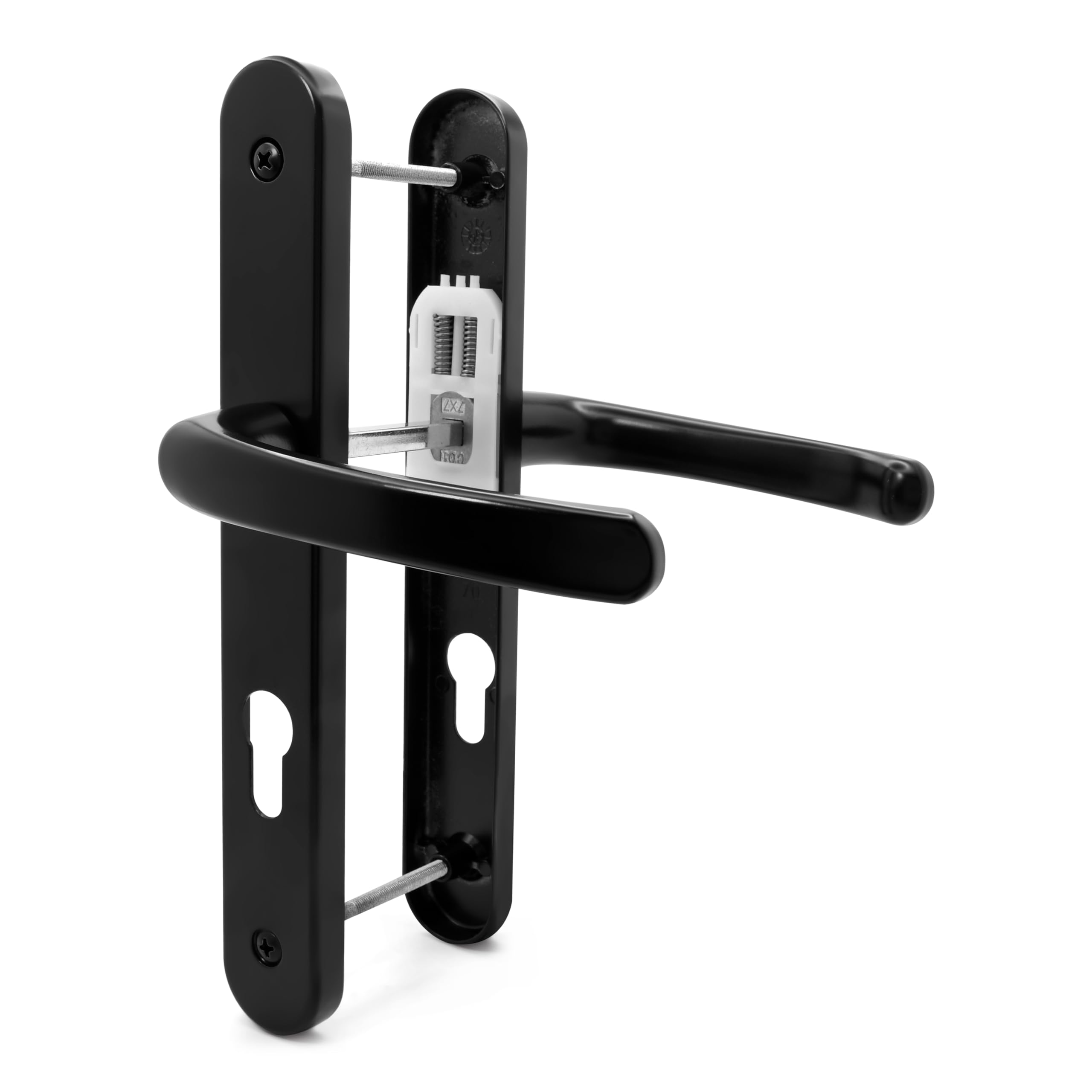 Poignée de porte en UPVC noire TSS 70mm PZ entraxe avec plaque de 250mm