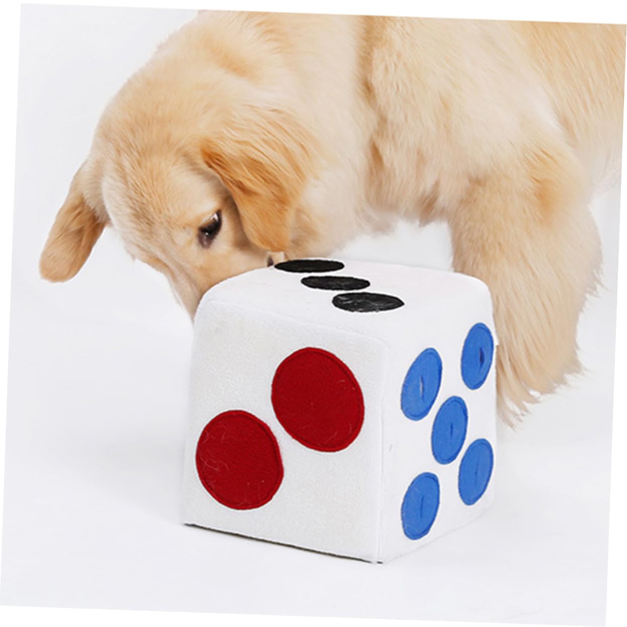 ibasenice Distributeur de Croquettes Forme de Dé Jouet Olfactif Anti-étranglement pour Animaux de Compagnie Distributeur Alimentation Lente