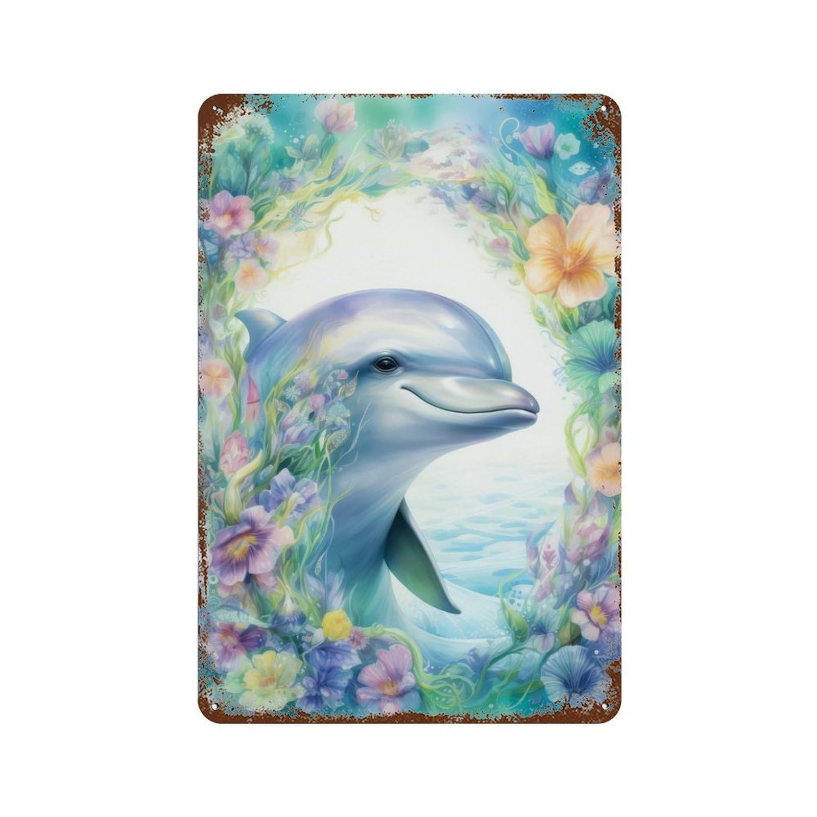 Retro Metal Sign with The Wisdom of The Dolphins Design 11.8"x7.9", for Shed, Workshop And Garage Wall Decor, Old School Wall Decor