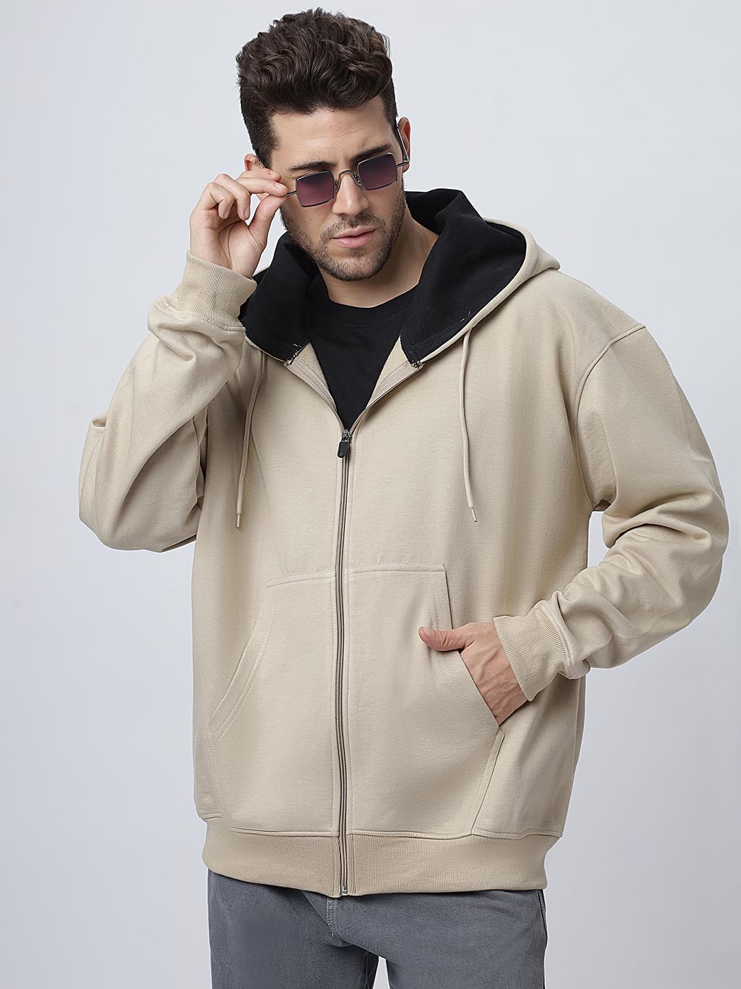 BE SAVAGE Long Sleeves Oversized Hooded Neck Zipper Baggy Hoodie Drop Shoulder Jacket for Men’s BE SAVAGE Long Sleeves Oversized Hooded Neck Zipper Baggy Hoodie Drop Shoulder Jacket for Men’s