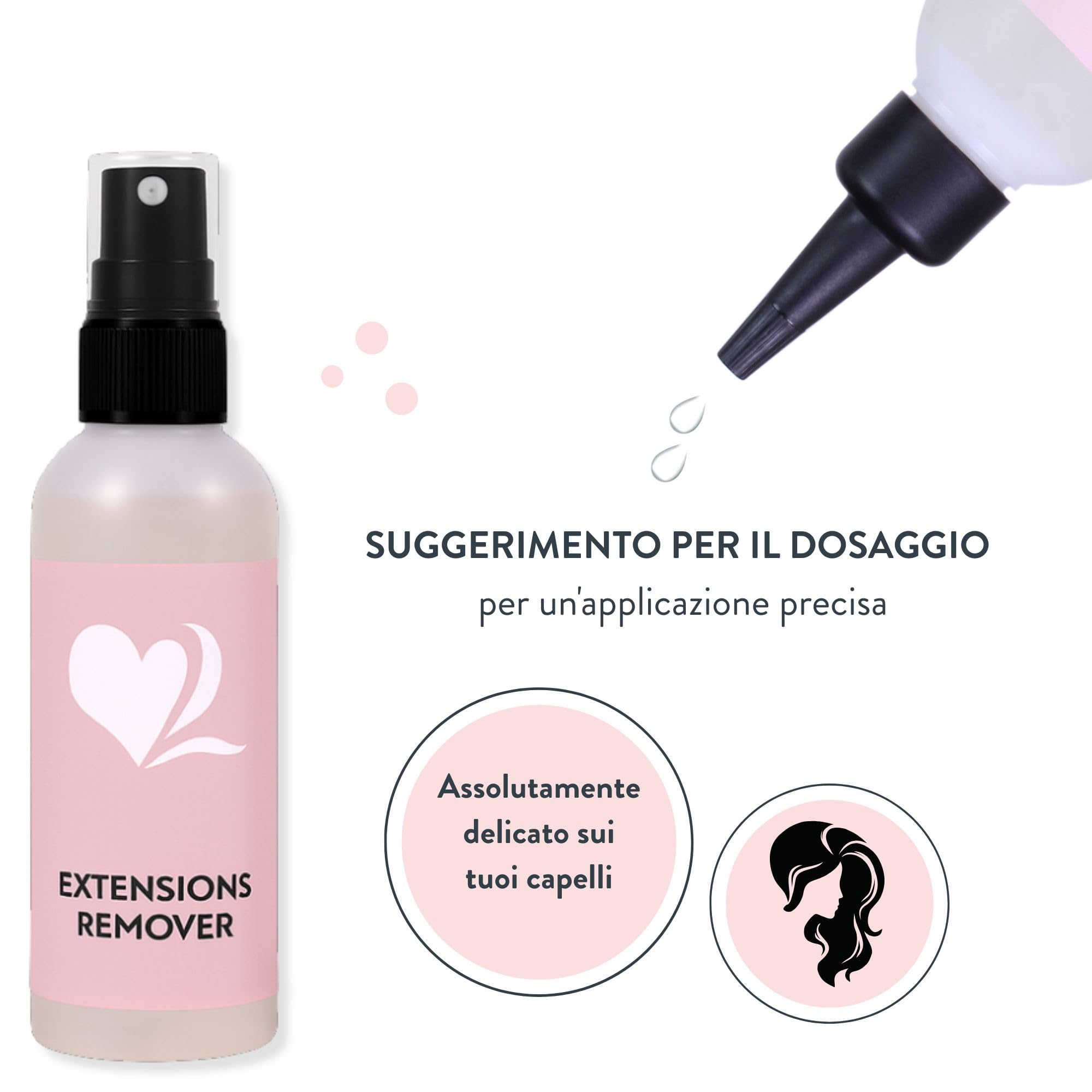 hair2heart Kit rimozione extension capelli con pinze e solvente di incollaggio - Facile rimozione delle extension a cheratina e a nastro - Formula a base di alcol