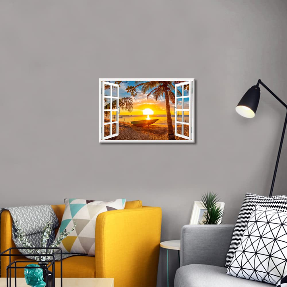 Window View Print Artwork Blue Ocean Sea Wall Art - Image 4