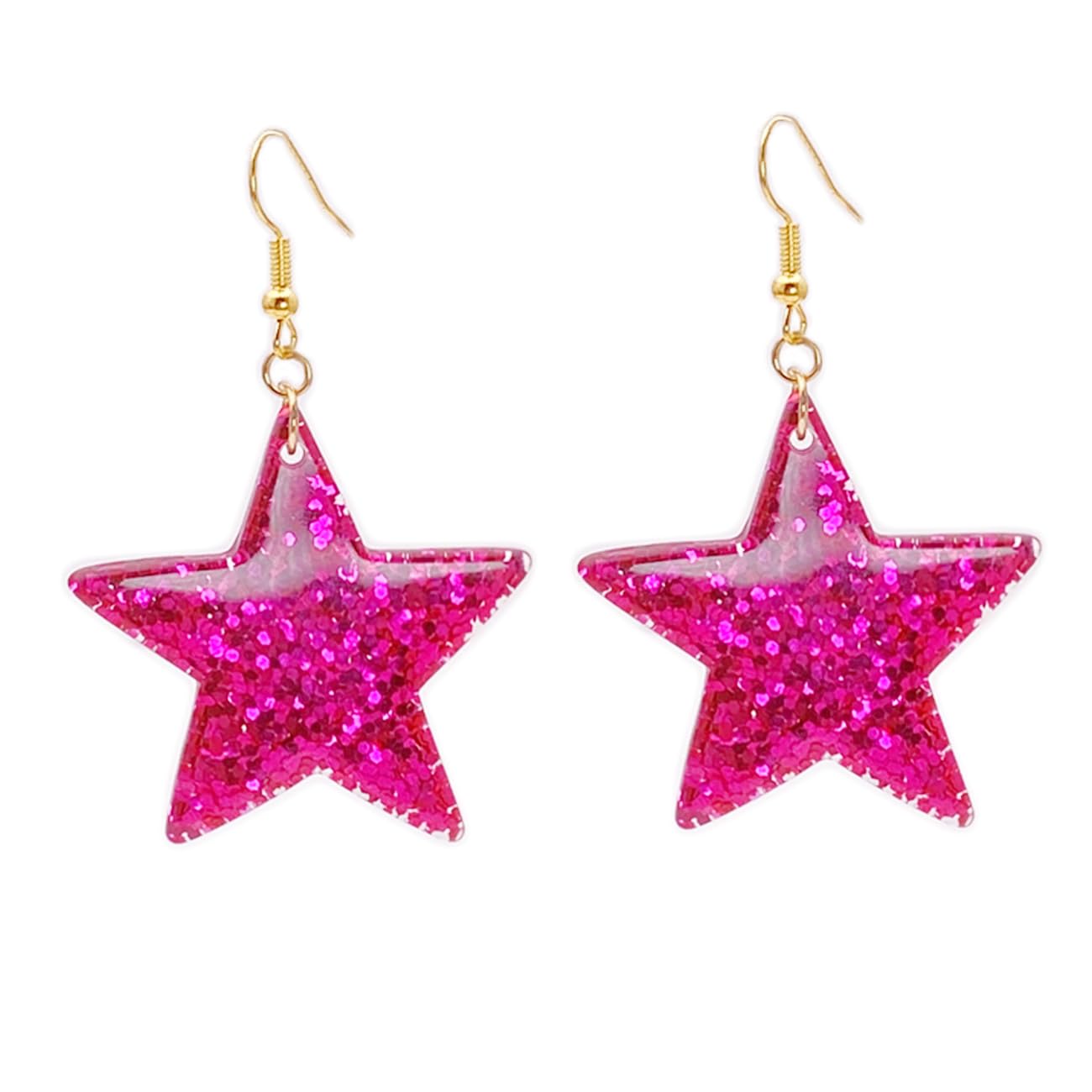 Hot Pink Star Dangle Earrings for Women 70s 80s Neon Earrings Big StarDrop Earrings