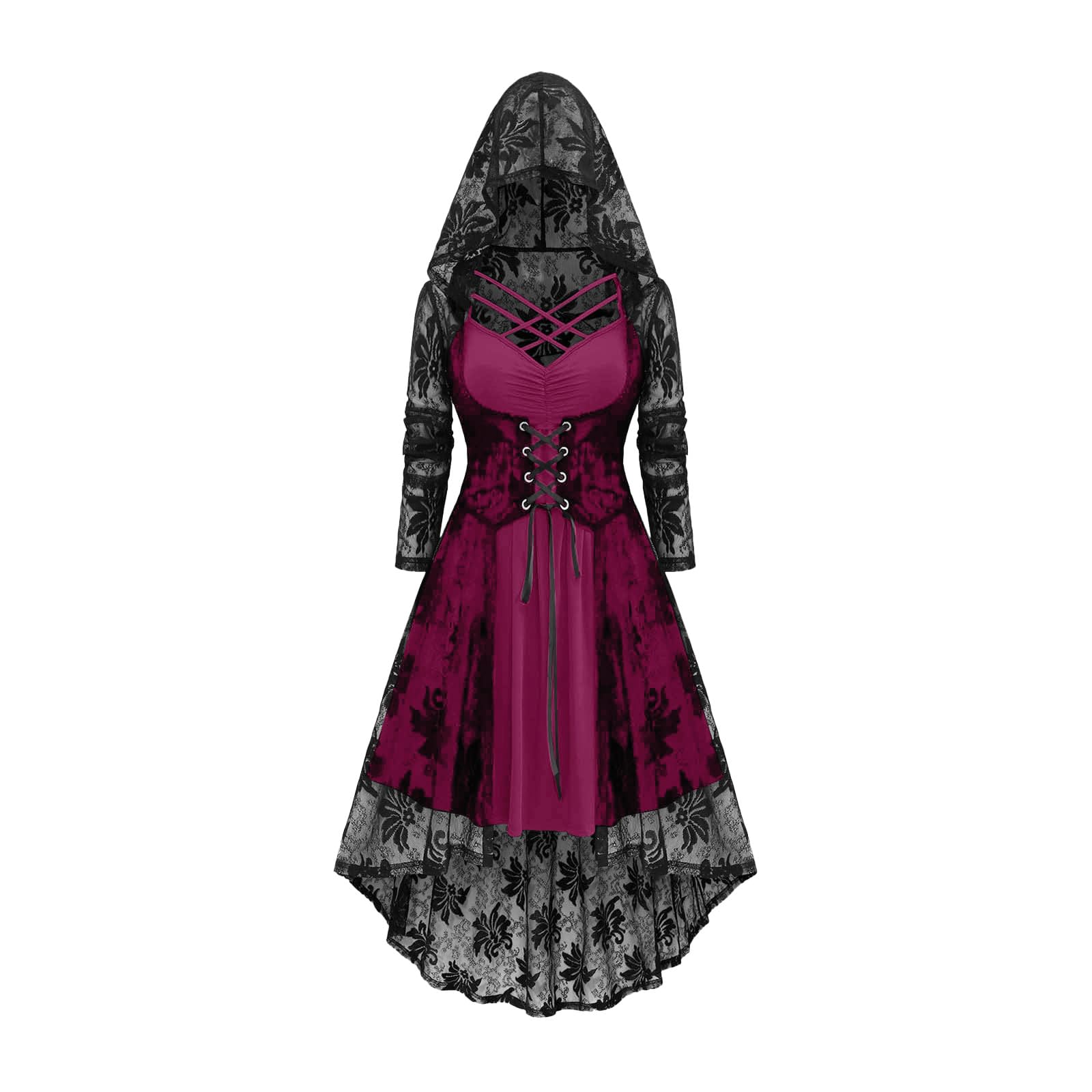 Meeyuioe Womens Halloween Gothic Dresses Plus Size A Line Y2K Hooded Dress Casual Off Shoulder Long Sleeve Party Evening Costumes Halloween Costumes Hot Pink L