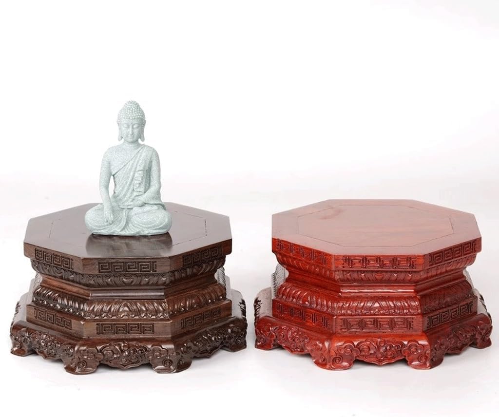 Bonsai Pedestal Vase Pedestal Stands Ebony Octagonal Buddha Statue Base Solid Wood Ornaments Handicraft Flower Pot Bracket Planter Stand Plant Holder(2)