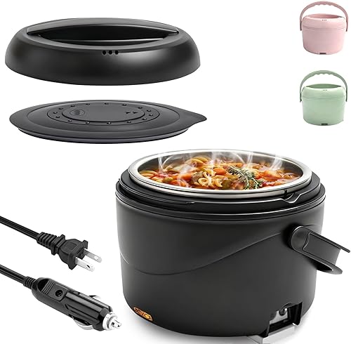 Aotto Electric Lunch Box, 40 oz Portable Food Warmer Heater, Lunch Warmer Portable for Work/Office/Car/Travel 12V/24V/110V 3-in-1, Warming Soup &