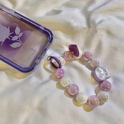 Miniatura 2 de Correa de muñeca de acrílico con cuentas para teléfono, lindo cordón desmontable para teléfono celular, dije de corazón de conejo y pera con pestaña