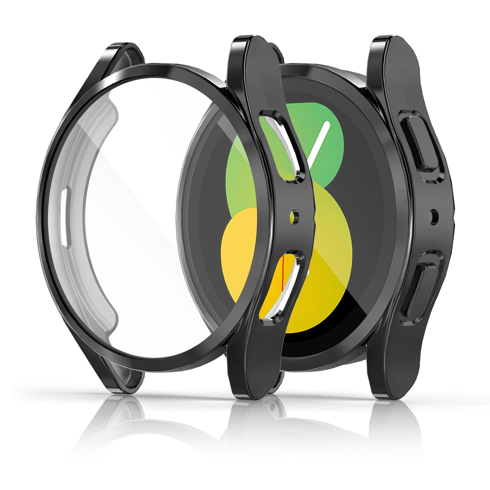 RICHONE Lot de 2 coques de protection d'écran compatibles avec Samsung Galaxy Watch 5/Galaxy Watch 4 40 mm Coque de protection complète en TPU souple avec cadre antichoc (noir + noir, montre 5/4 40