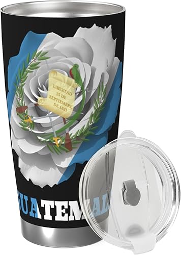 Miniatura 1 de Vaso de café de acero inoxidable de 20 onzas con diseño de flores y mariposas guatemaltecas con tapa con aislamiento al vacío de doble pared para