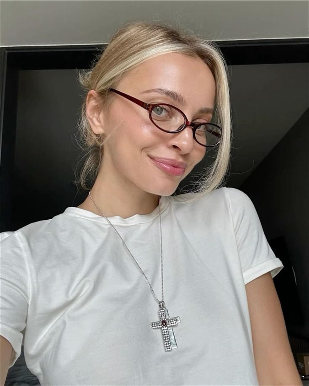 ADE WU Fashion Oval Glasses for Women Cute Retro 90s Thin Lightweight Frame Blue Light Glasses - Image 3