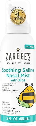 Zarbee's Spray salino nasal para bebés, niebla estéril calmante con aloe, recién nacidos y más, alivio de la nariz limpiador, 3 onzas líquidas