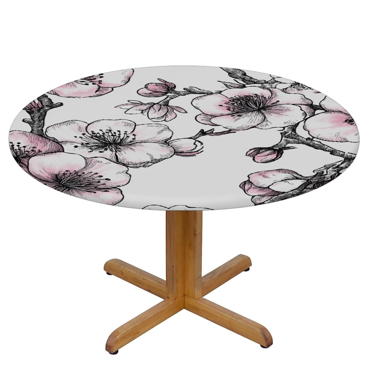 Tovaglia rotonda elastica impermeabile antimacchia fiori 114,3-127 cm lavabile in lavatrice