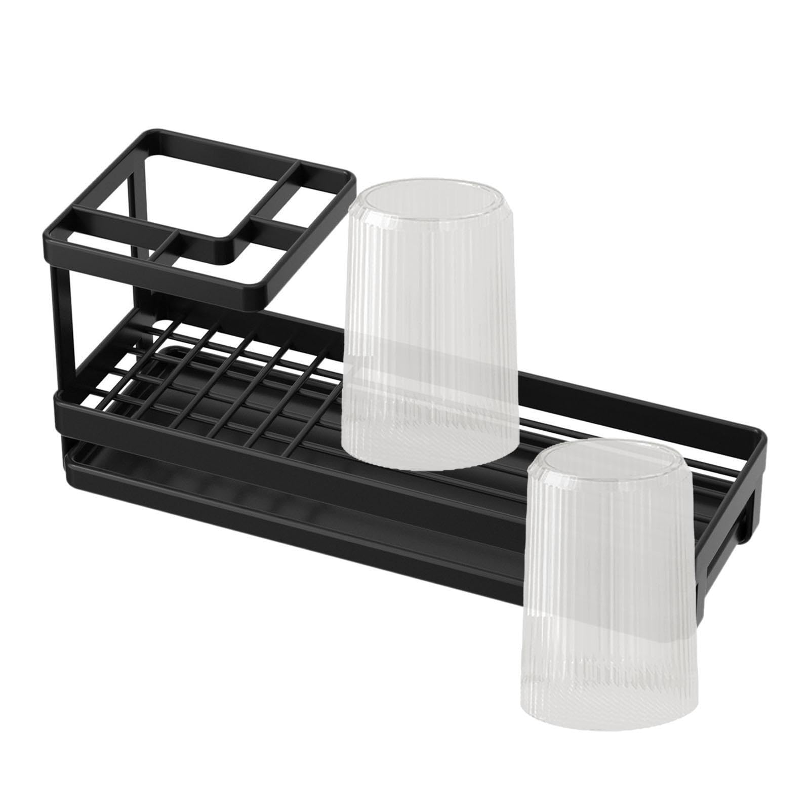 YIXANNX Toothbrush Holder Bathroom Counter Storage Is Versatile And Features Multiple Compartments Suitable For Various Bathroom Essentials Stand Rack, black with cups, 25.2x9x11.6cm