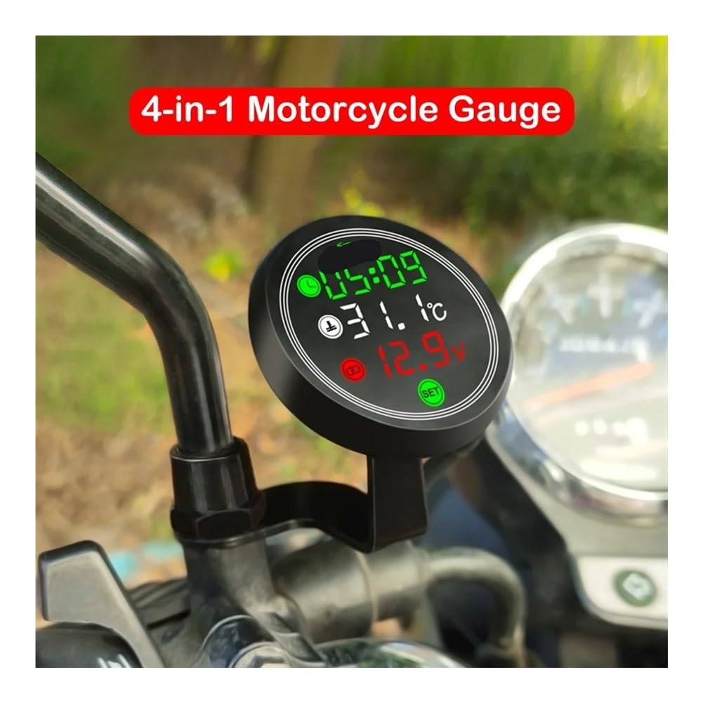 Tachimetro Moto Termometro per moto 9-24V Display digitale elettronico 4 in 1 Misuratore della temperatura dell'acqua Voltmetro Indicatore Allarme di bassa tensione