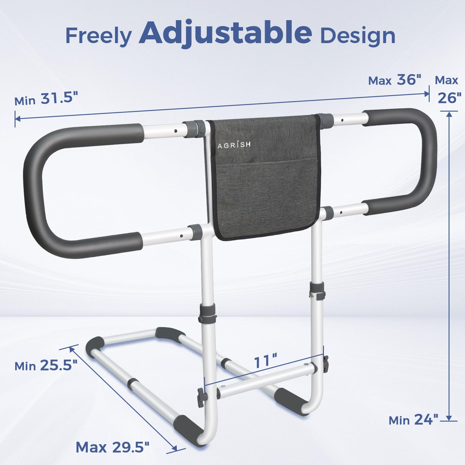 Bed Rails For Elderly Adults Safety: Side Assist Grab Bar Handrails For Seniors With Dual Handle Rails & Storage Bag - Adjustable Bed Cane Portable Bedside Railing - Fits Twin Full Queen - View #8