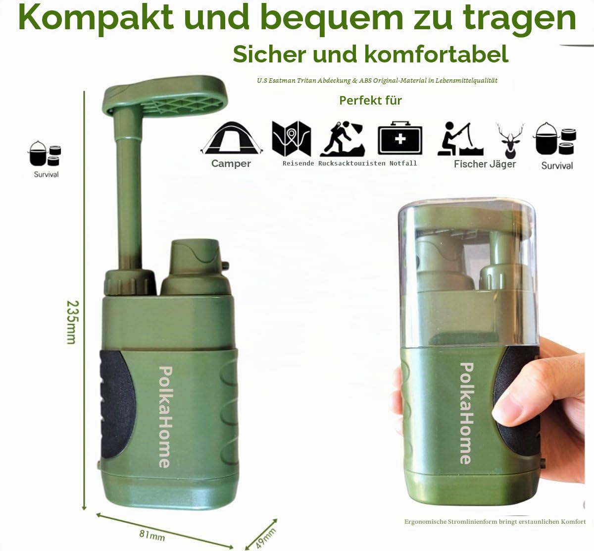 Wasserfilter Survival – Outdoor Wasserfilter 10000L – Tragbares Wasseraufbereitungsgerät für Camping & Notfall – inkl. Ersatzfilter