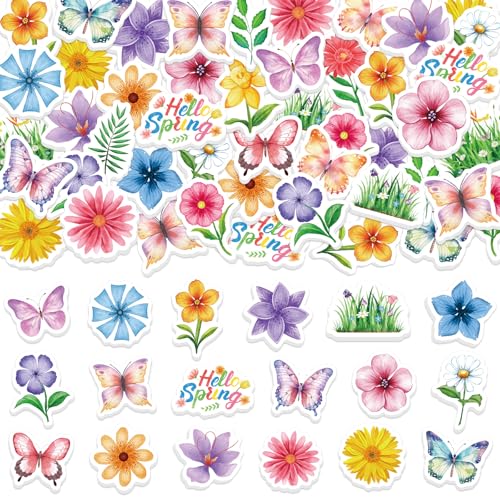 300Pcs Spring Foam Stickers Cute Cartoon Flower Butterfly Foam Sticker Self Adhesive Spring Decorative Stickers for Springtime DIY Arts Crafts Party Favors School Activity Reward