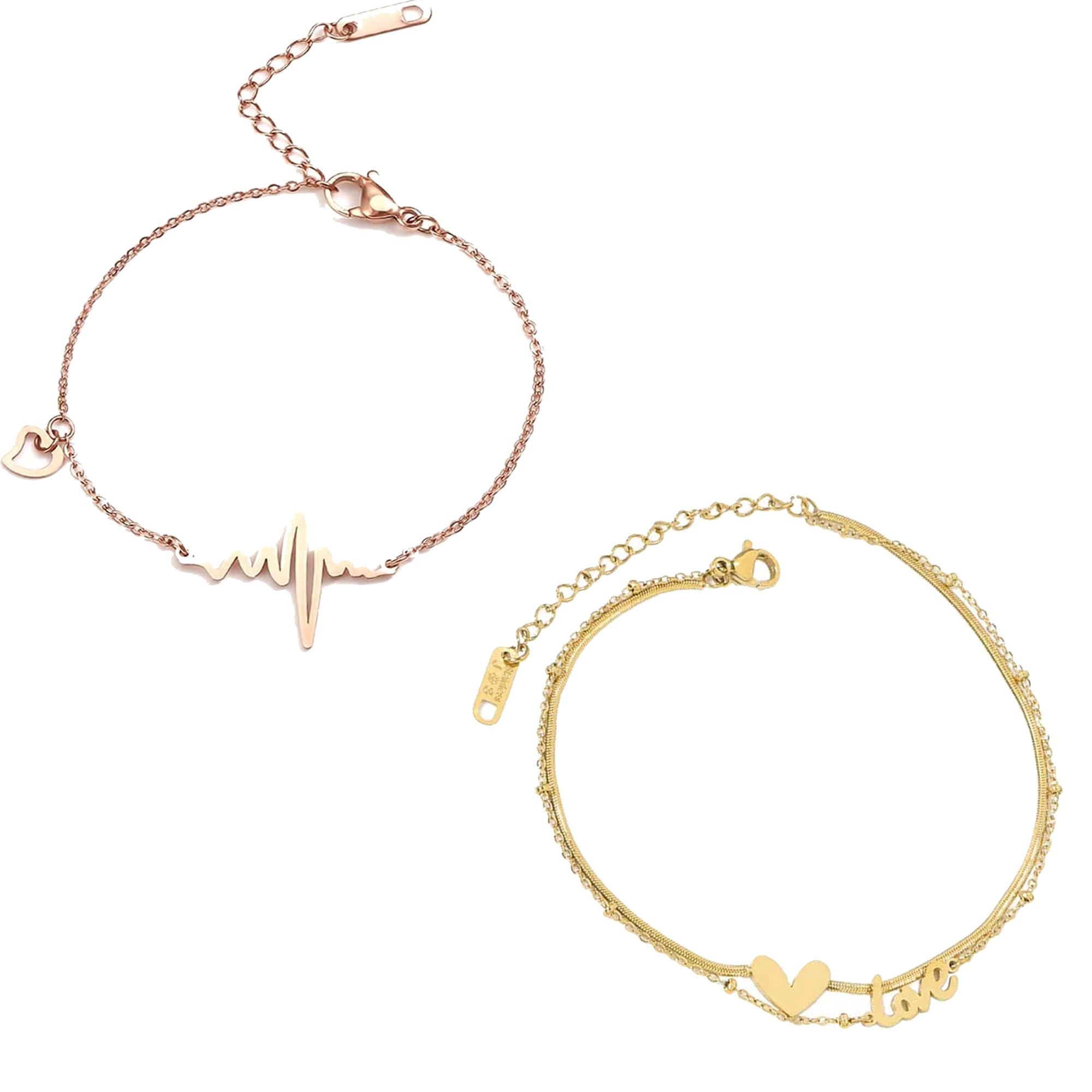 Anklets For Women Love Heart Design Gold Chain Anklets For Women Girls Love Gifts Jewellery Pack of 2-image-19