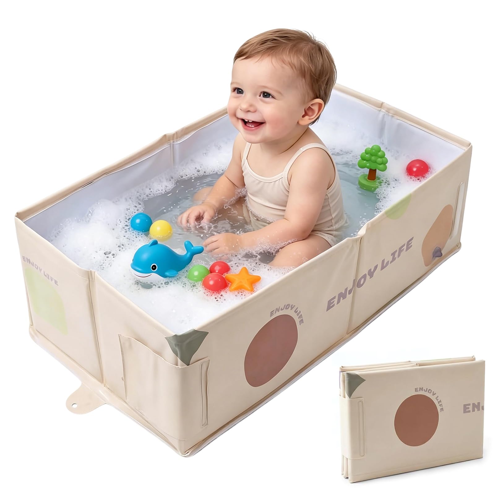 Hemoravoma Foldable Baby Bath Tub, Extra Large Non-Slip Kids Bath Portable Space-Saving Collapsible Bathtub for Newborn, Toddler & Young Children Ideal for Home, Shower Room & Travel