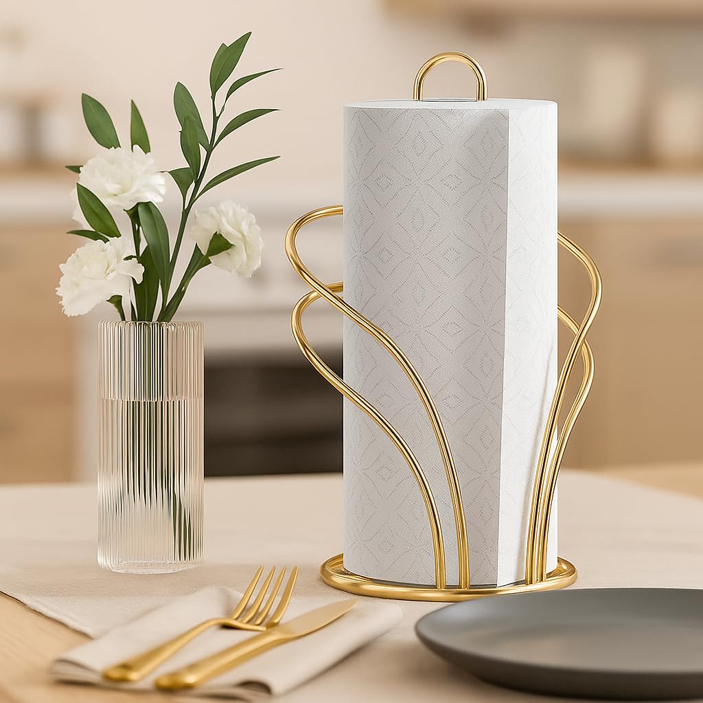 CentraLit Gold Metal Tissue Roll Holder for Kitchen | Paper Towel Holder Stand for Countertop, Dining Table & Bathroom | Premium Modern Napkin Holder for Home Décor | Rust-Free Wire Design — Amazon image 7