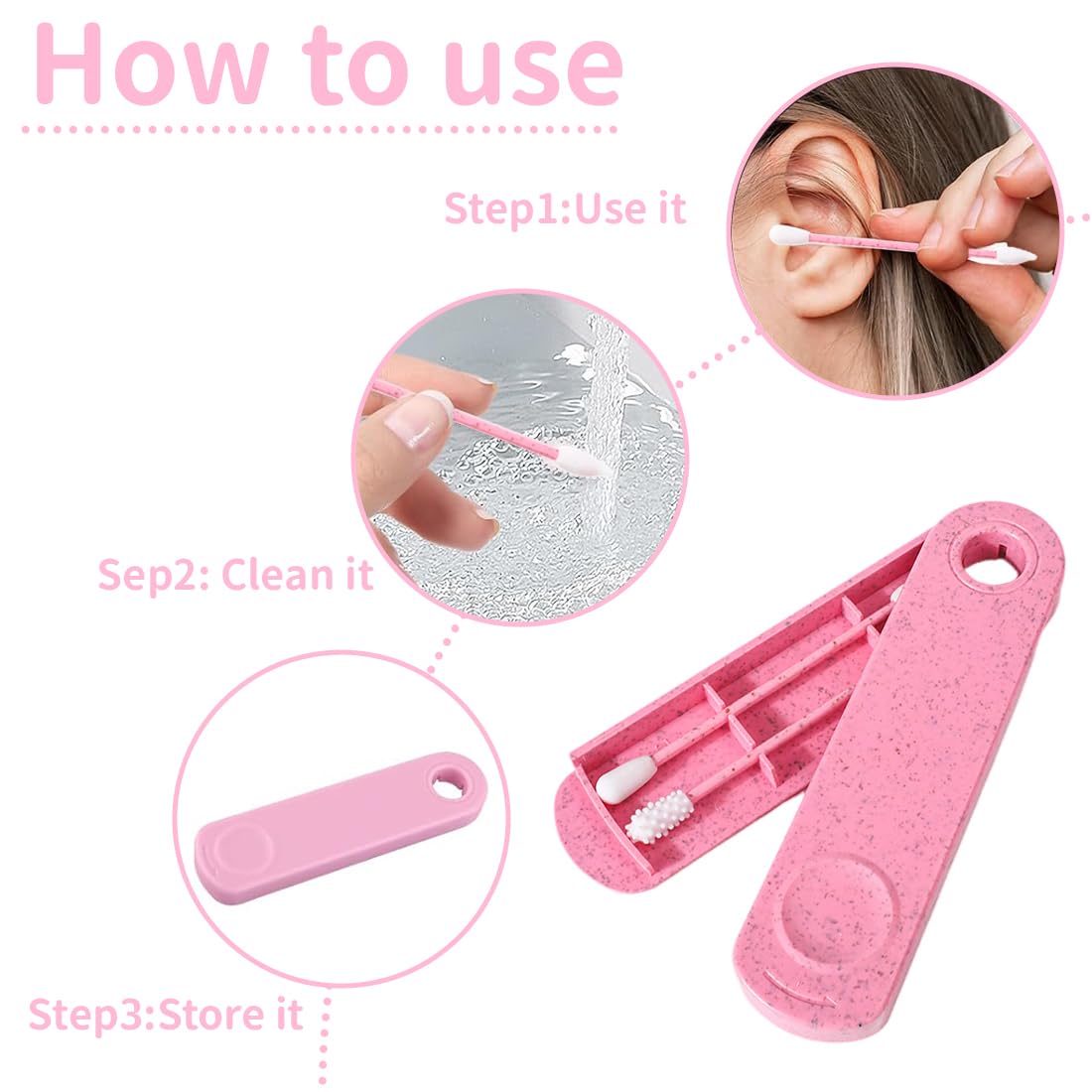 Lot de 4 coton tige reutilisable, Double tête, Bâtonnet en Silicone Doux Lavable, pour Le Maquillage et Le Nettoyage des Oreilles