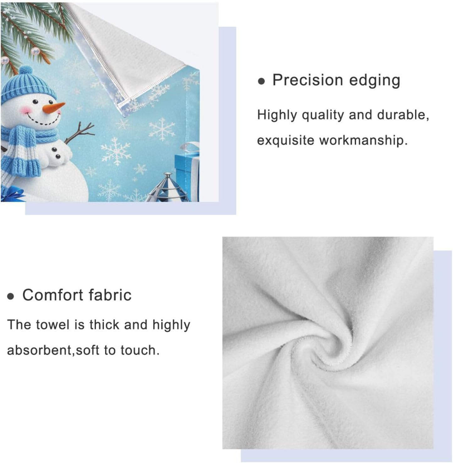 Winter Snowman Bathroom Towel Set of 3 Pcs Christmas Blue White Snow Snowflakes Bath Hand Towels Soft Thin Durable Washcloth Towel Multipurpose for Home Bathroom Hotel Gym Swim Spa Decor